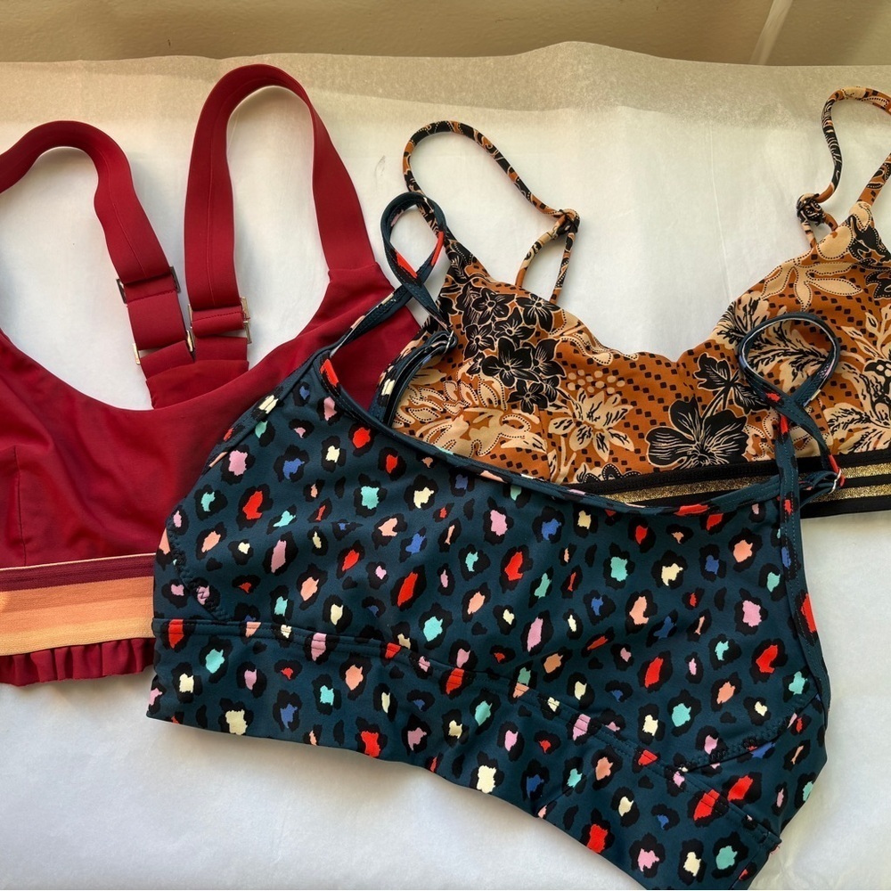 The Upside sz 6 Sports Bra Set of 3 leopard ruffle batik corfu Jewel Leo Natcha